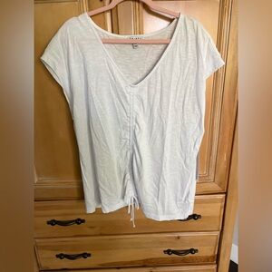 Tribal White V-Neck Ruched Drawstring Top – Size 2X / TTG-XXL